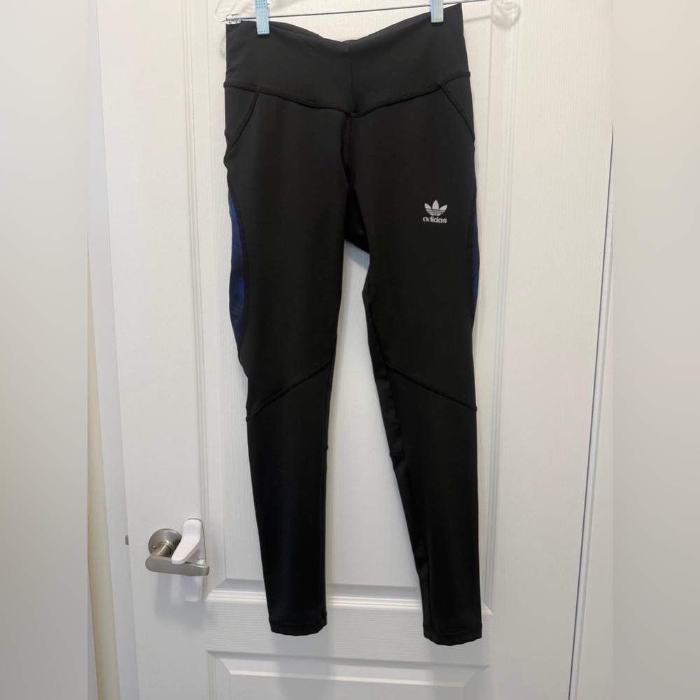 adidas Black Leggings with Blue Accent Panels